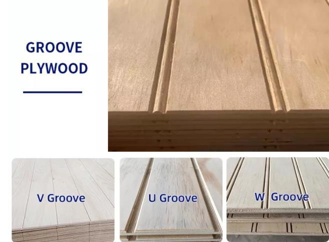 Pine Veneer V U W Grooved Plywood Slotted Plywood For Construction Decorative