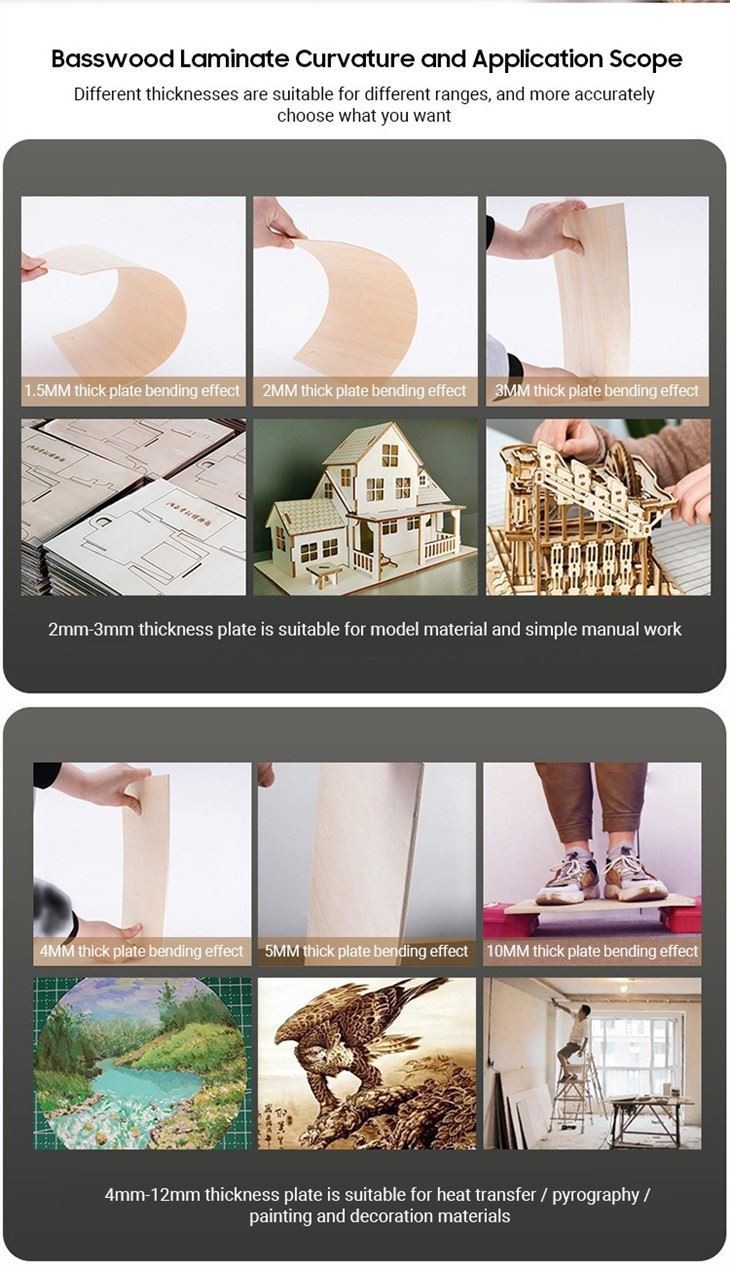 Wholesale 300mm*300mm 920*920mm Wood Carving Basswood 2mm 3mm 4mm 5mm 6mm 7mm 8mm 9mm 12mm 15mm 18mm Basswood Plywood